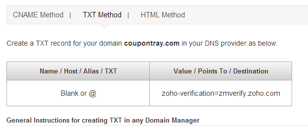 Zoho Domain Verification